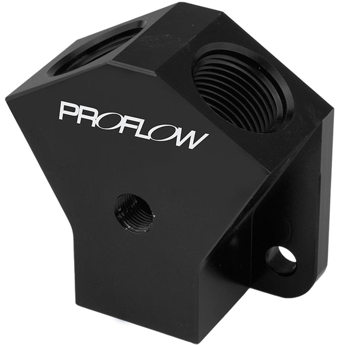 Proflow Billet AN Fuel Block -10AN In -08AN Out w/1/8in. NPT Port, Black