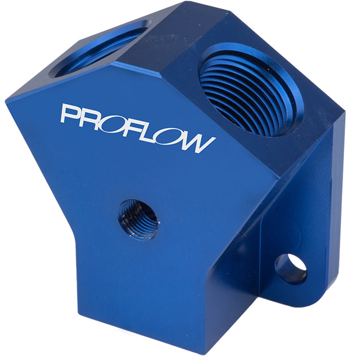 Proflow Billet AN Fuel Block -12AN In -10AN Out w/1/8in. NPT Port, Blue