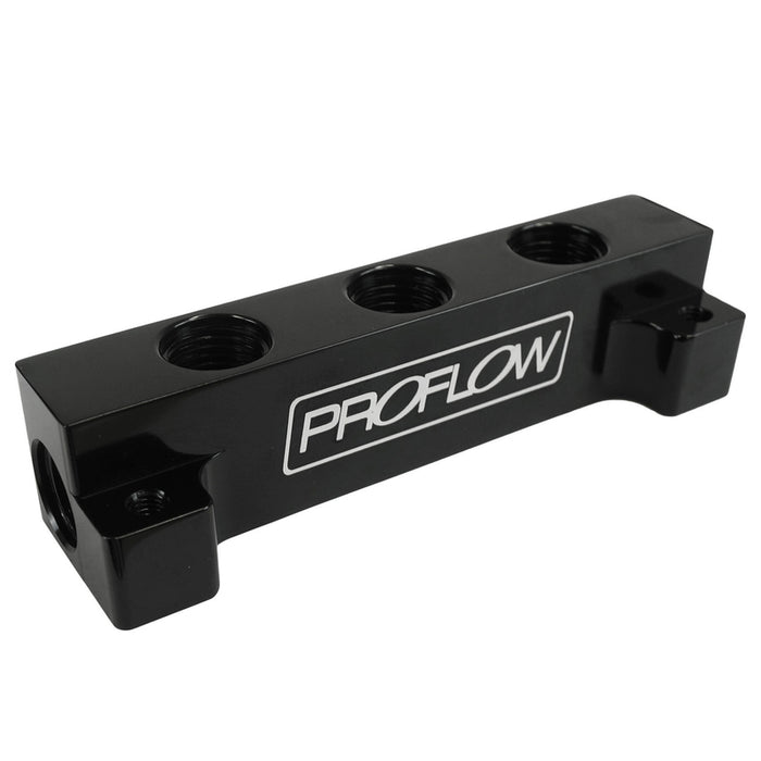 Proflow Fuel Block Log -08AN Side Ports & 3 x -06AN Ports, Black