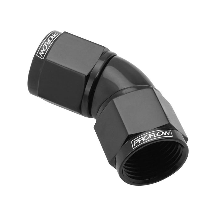 Proflow 45 Degree Female Flare Union Full Flow Swivel Hose End -3AN, Black