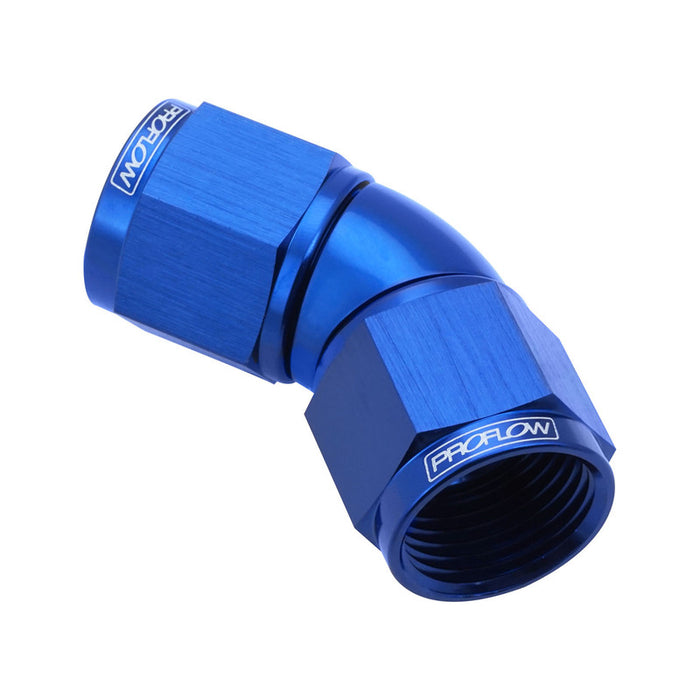 Proflow 45 Degree Female Flare Union Full Flow Swivel Hose End -3AN, Blue