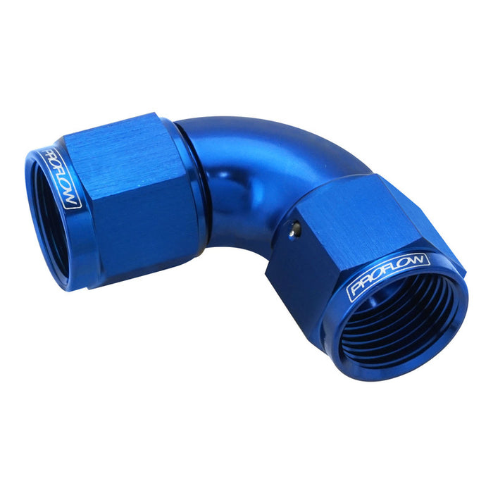 Proflow 90 Degree Female Flare Union Full Flow Swivel Hose End -3AN, Blue