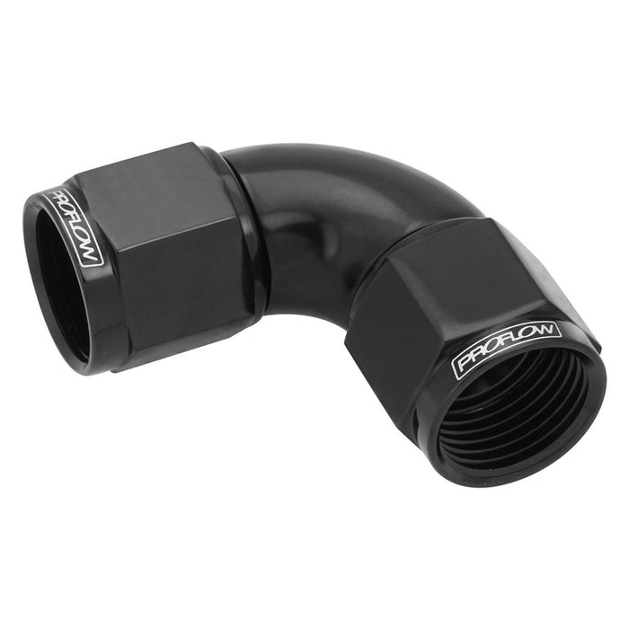 Proflow 90 Degree Female Flare Union Full Flow Swivel Hose End -04AN, Black