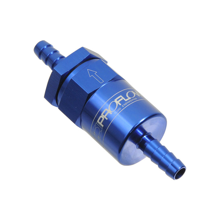 Proflow Billet Inline Aluminium Fuel Filter 3/8in. Barb Blue 30 Micron