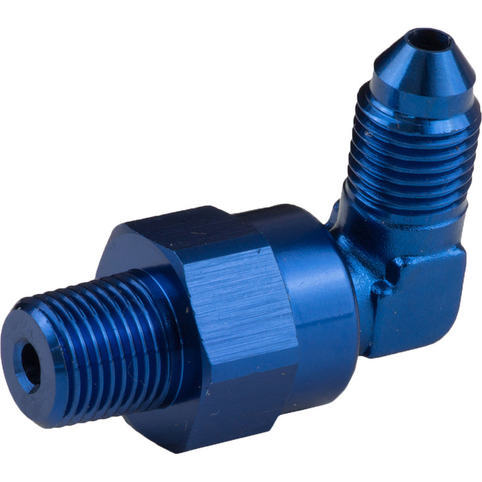 Proflow Adaptor Male -04AN 90 Degree To 1/8in. NPT Swivel, Blue