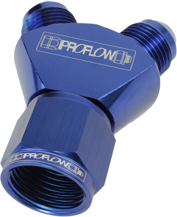 Proflow Y-Block -12AN Female Swivel To Dual -10AN Male, Blue