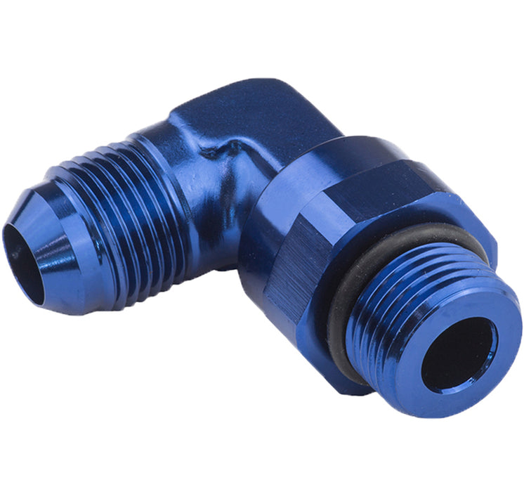 Proflow Adaptor Male -06AN 90 Degree To -04AN Thread Swivel, Blue