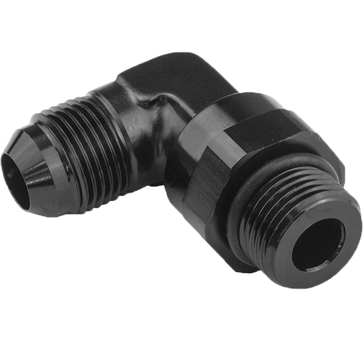 Proflow Adaptor Male -06AN 90 Degree To -08AN Thread Swivel, Black