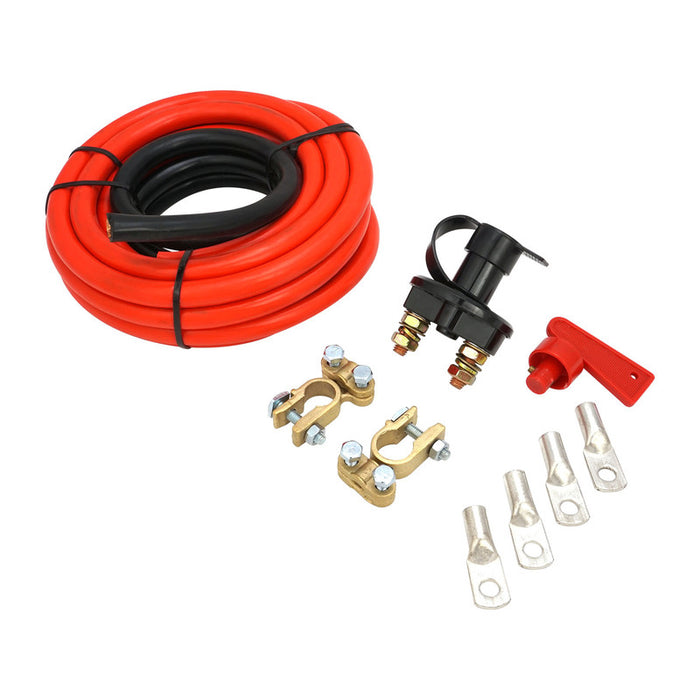 Proflow Battery Relocation Kit, 5m Red, 1m Black Battery Cables, Battery Terminals, Side Post Adapter, Isolator Switch 12V, 200A