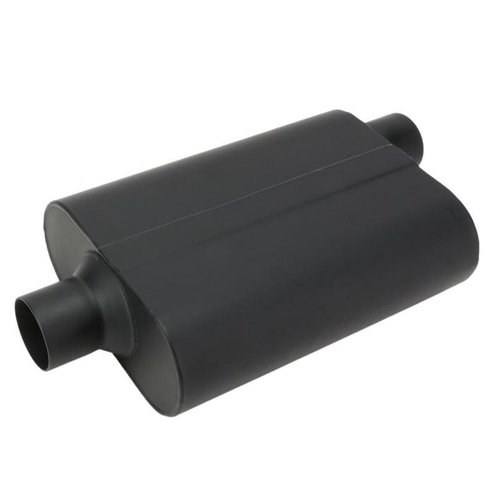 Proflow Muffler, 2.25 in, Black Compact  Flow Chamber II, Side Inlet To 2.25 in. Centre Outlet, 9.75" x 13" x 4" body, Each