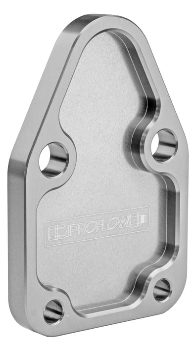 Proflow Fuel Pump Block-Off Plate, Aluminium, Silver Anodised, SB For Chevrolet, For Chrysler, Each