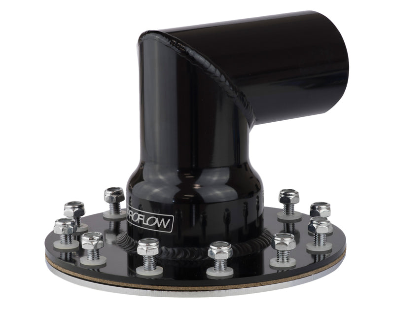 Proflow Fuel Filler Neck Aluminium Black, 90 Degree, 2 1/2 in. Diameter, 12-Bolt Flange, Each