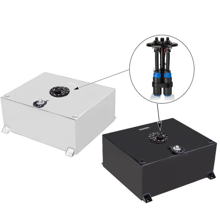 Proflow Fuel Cell, EFI Tank Kit, 15g, 57L, Aluminium, Black 510 x 460 x 260mm, In tank Fuel Pump Dual Mount & 2 x 340 pumps Each