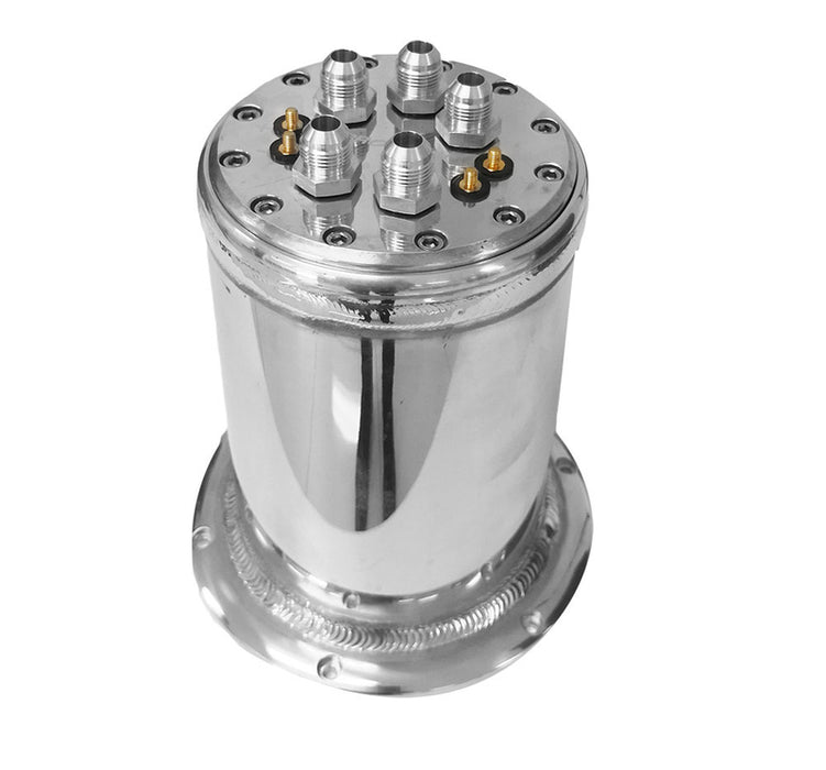 Proflow Billet Surge Tank Kit, Round 152 x 230mm Polished, Dual Mount In tank Carrier-AN8 Male, 39mm fuel pumps