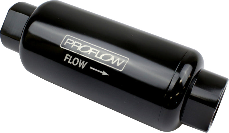 Proflow Fuel Filter, Inline Mount, Billet Aluminium, Black Anodised, 40 Microns, 183mm length -12 AN Inlet/Outlet, Each