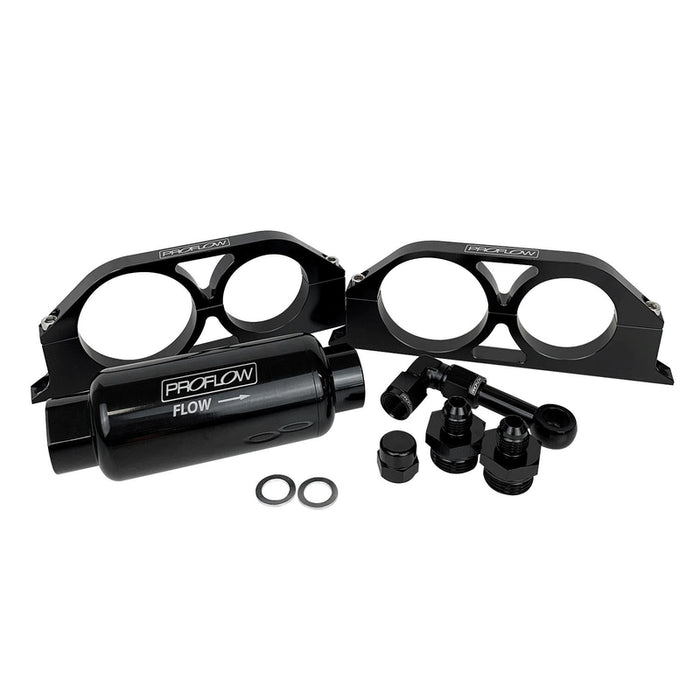 Proflow Billet Bracket Kit, Black,  With Fuel Filter, AN10 & AN06 Adaptors