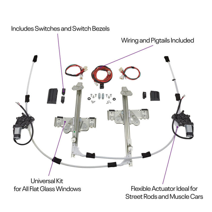 Proflow Universal Hot Rod Electric Power Window Conversion system, Black Switch, Project Car, Kit