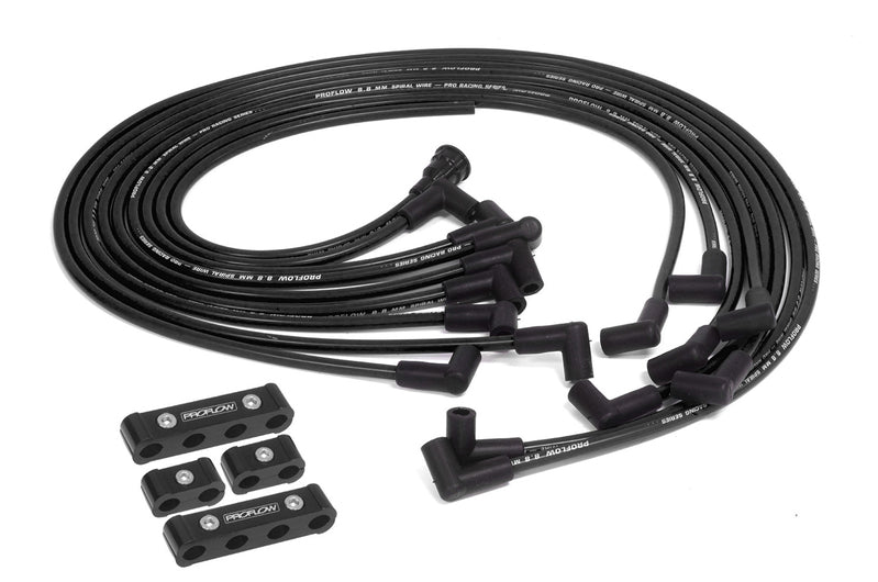 Proflow Spark Plug Pro Lead Wires Set, 10mm Spiral Core, Black, Black Boots 90 Degree Boots, Universal, V8 with Separator Set