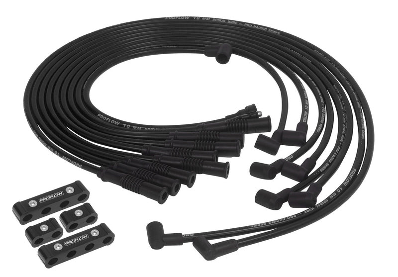 Proflow Spark Plug Pro Lead Wires Set, 10mm Spiral Core, Black, Black Boots Straight Boots, Universal, V8 with Separator Set