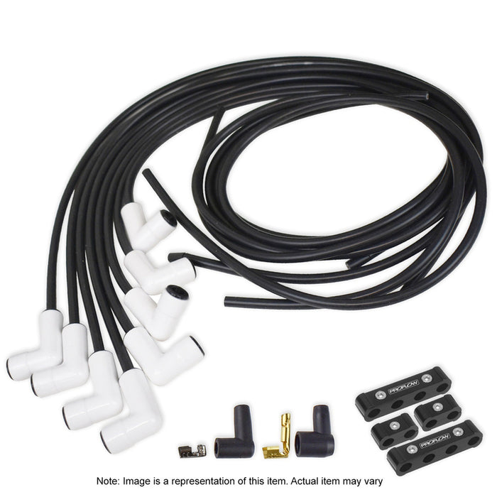 Proflow Spark Plug Pro Lead Wires, White Ceramic, 8mm Spiral Core, Black, 90 degree Boots, Universal, V8, Set