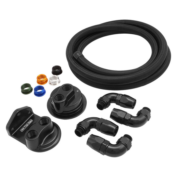 Proflow Universal Oil Filter Line Kit, w/Oil Filter Sandwich Plate, 3m Braided Hose, -10AN ORB, Kit