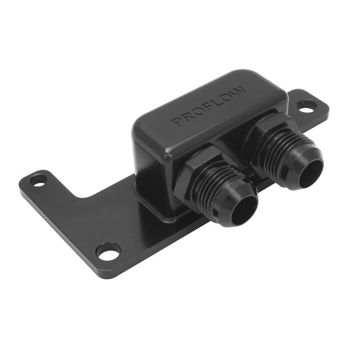 Proflow Oil Block Adaptor, Remote, GM LS, Billet Aluminium, Black Anodised, 90 degree, -10AN Ports