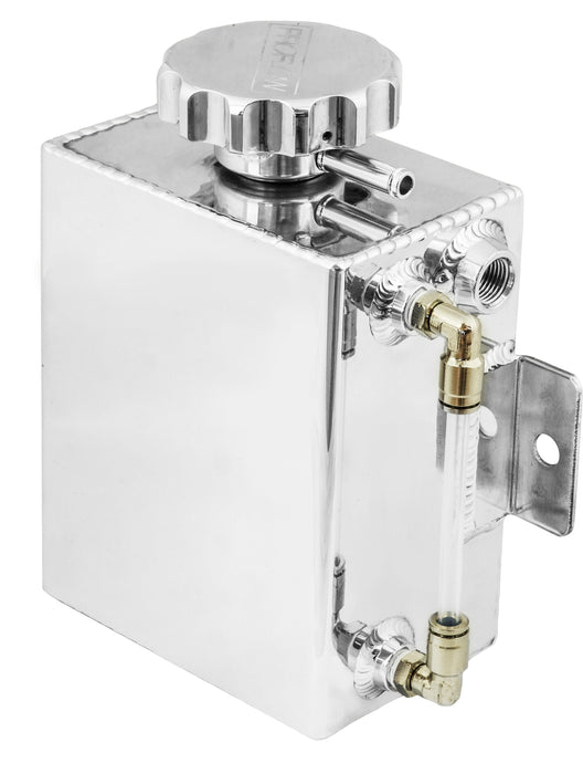 Proflow Radiator Overflow Tank Fabricated Aluminium, 1.4L, 150mm (H) x 120mm (L) x  80mm (W), Square w/Level Indicator, Polished