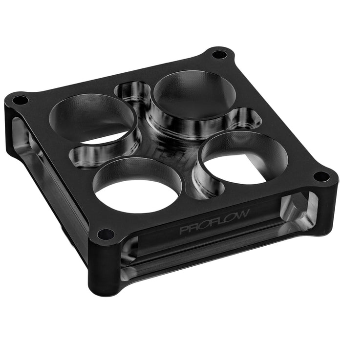 Proflow Carburettor Spacer, Aluminium Black Anodised, 1.5 in. Thick, Tapered Combo, 4500 Square Bore