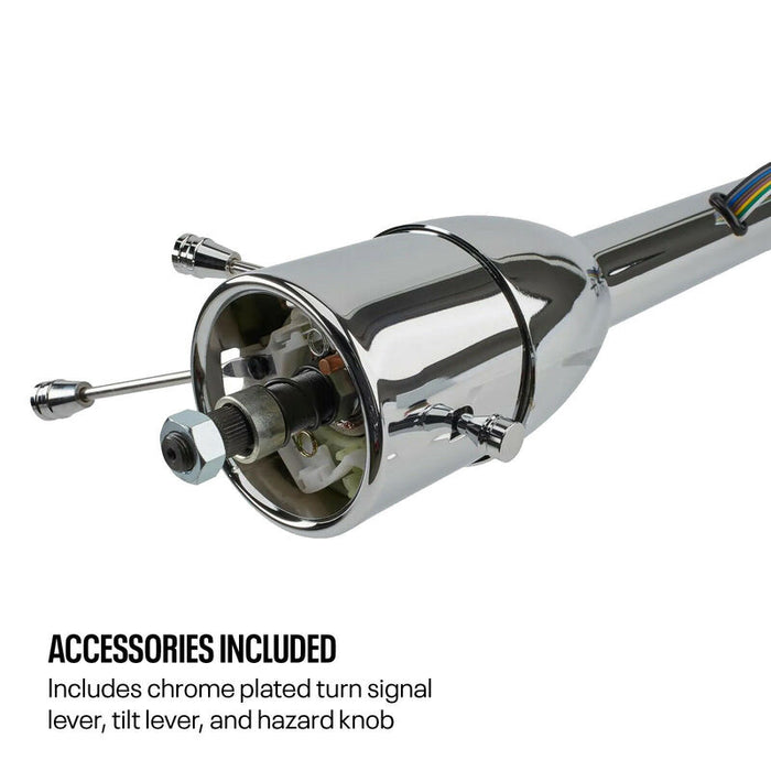 Proflow Universal Steering Column, Manual Collapsible Column, Chrome 5 Position Tilt, 28" Long ,Kit