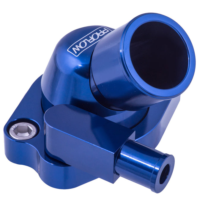 Proflow Water Neck, Billet Aluminium Swivel, Blue Anodised, 45 Degree, For Holden V8 253.308