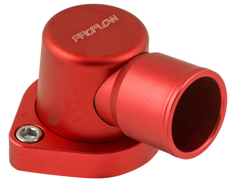 Proflow Water Neck, Billet Aluminium Swivel, Red Anodised, 90 Degree, SB For Ford 302-351C