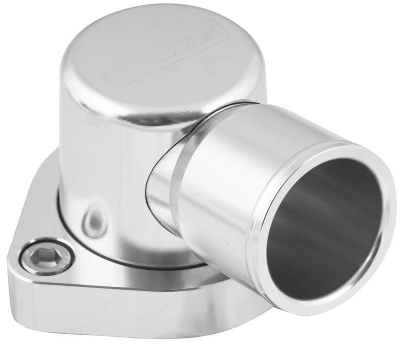 Proflow Water Neck, Billet Aluminium Swivel, Silver Anodised, 90 Degree, SB For Ford 302-351C