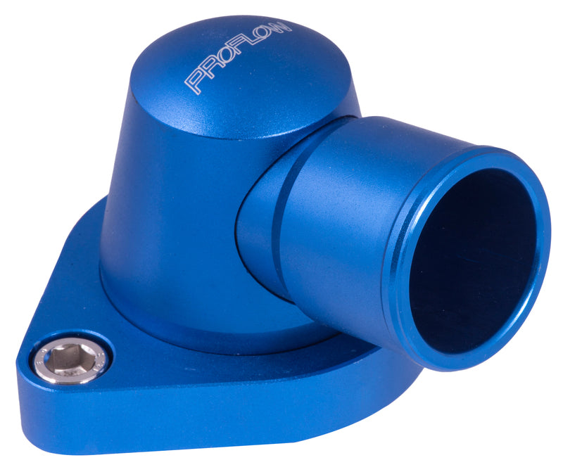 Proflow Water Neck, Billet Aluminium Swivel, Blue Anodised, 90 Degree, SB & BB Chev