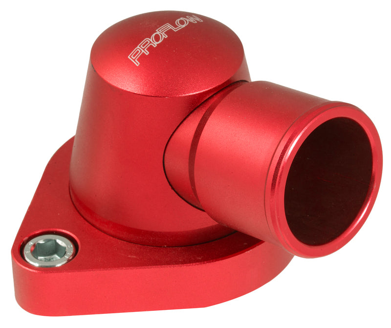 Proflow Water Neck, Billet Aluminium Swivel, Red Anodised, 90 Degree, SB & BB Chev