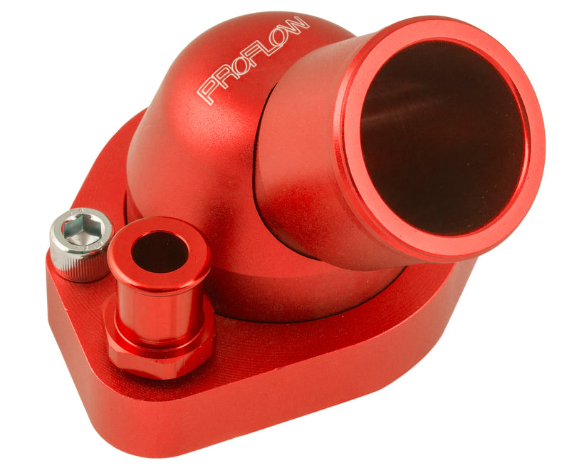 Proflow Water Neck, Billet Aluminium, Swivel Red Anodised, 45 Degree, SB For Ford 289-351W