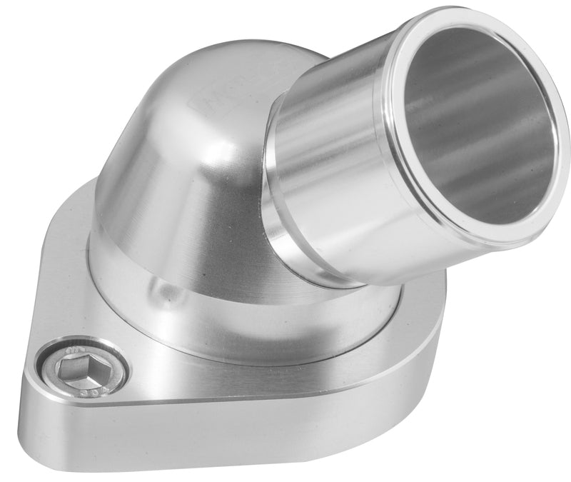 Proflow Water Neck, Billet Aluminium Swivel Silver Anodised, 45 Degree, SB & BB Chev