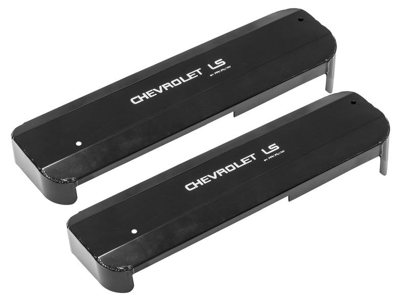 Proflow Ignition Coil Covers, LS, Fabricated Aluminium, Black Powder Coated, For Chevrolet LS Logo, Pair