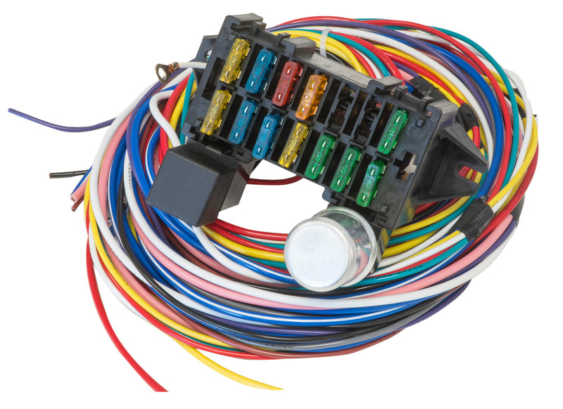 Proflow Wiring Harness, 12-Circuit, Dash Ignition, Fuse Block, Spade Fuse, Universal, Kit