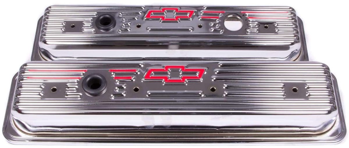 Stamped Valve Covers with Bowtie Logo (Centre Hold-Down) Chrome PR141-107