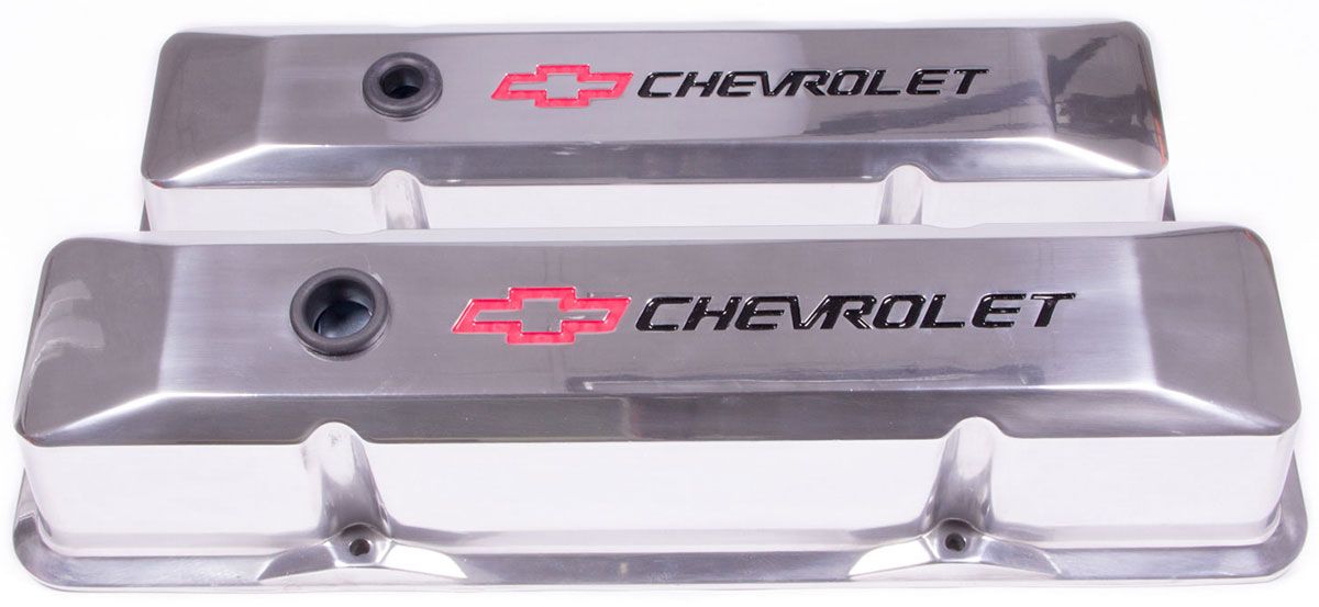 Die Cast Valve Covers with Chevrolet Logo (Tall Style with Baffle) Polished PR14