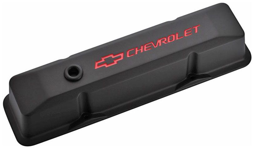 Die Cast Valve Covers with Chevrolet Logo (Tall Style) Black Crinkle Finish PR14