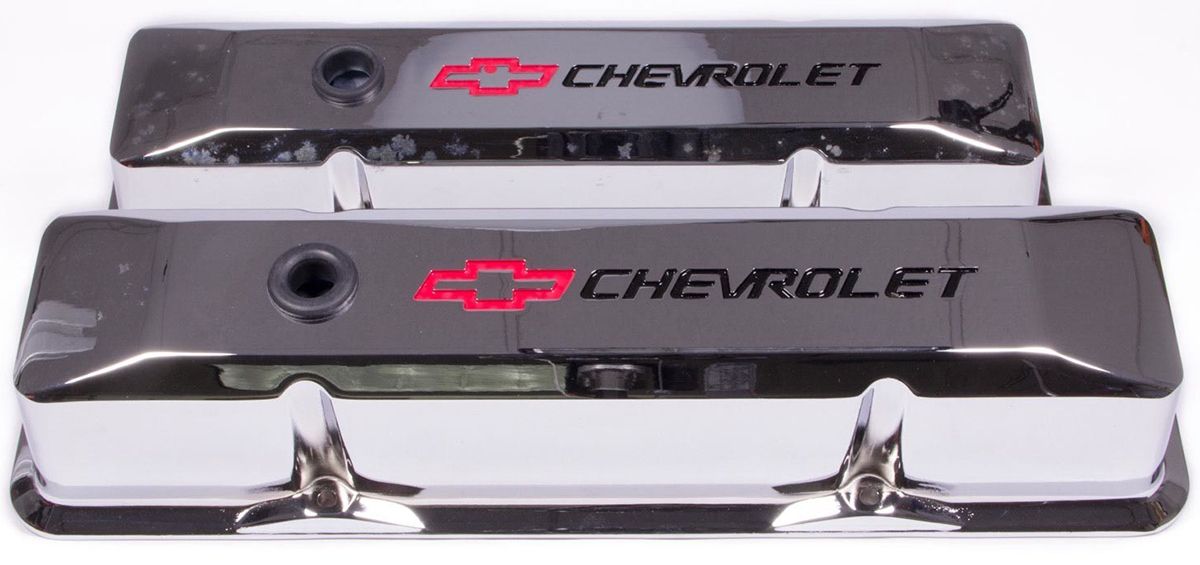 Die Cast Valve Covers with Chevrolet Logo (Tall Style) Chrome PR141-117