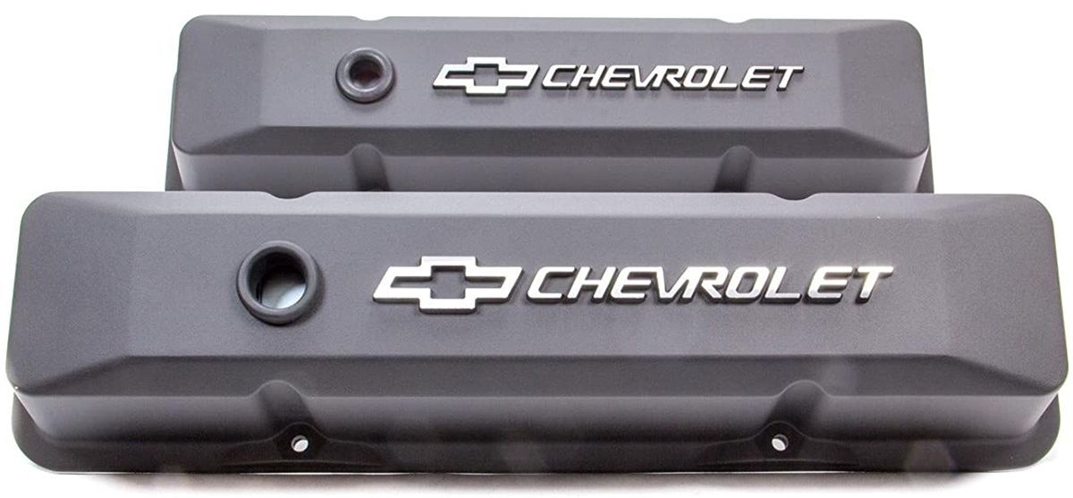 Die Cast Valve Covers with Chevrolet Logo (Tall Style) Black Crinkle Finish PR14