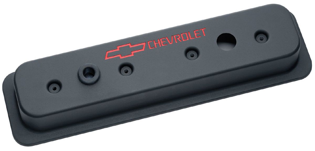 Die Cast Valve Covers with Chevrolet Logo (Centre Hold-Down) Black Crinkle Finis