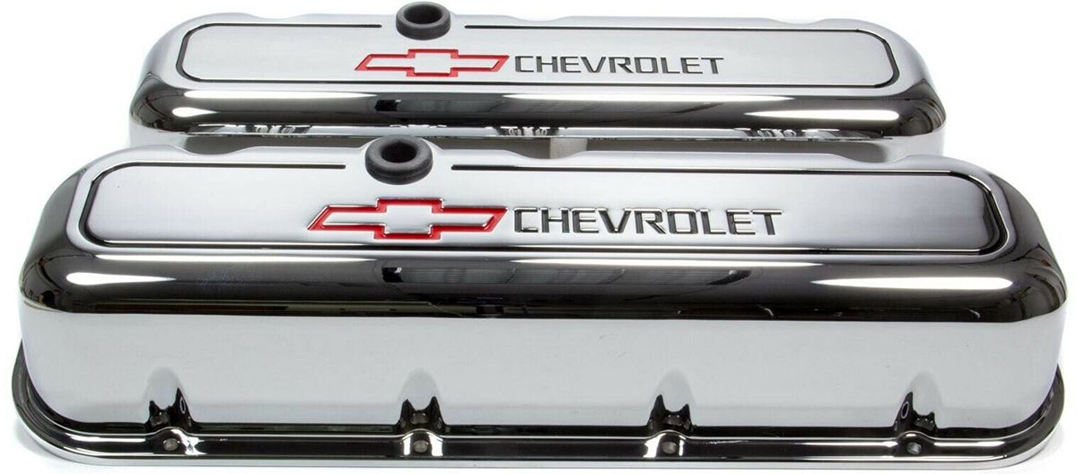 Die Cast Valve Covers with Chevrolet Logo (Tall Style) Chrome PR141-140