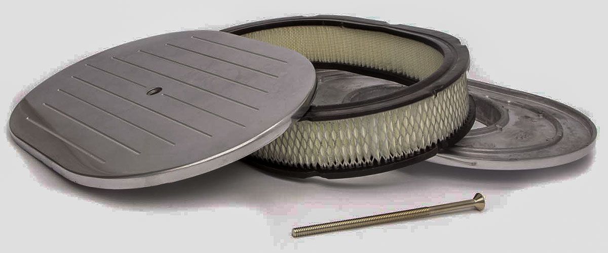 Chrome Aluminium 15" Oval Air Cleaner Set with Paper Element, Ball Milled Style