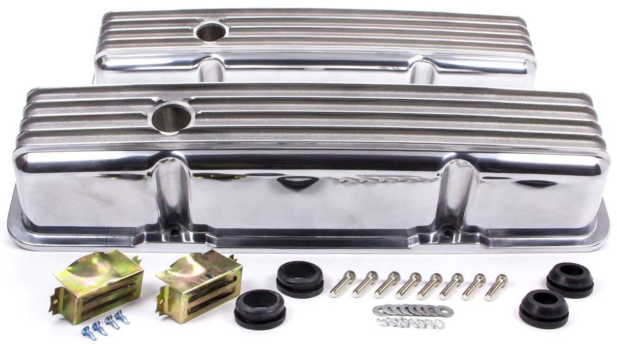 Tall Nostalgic Aluminium Polished Finned Valve Covers with Breather Hole RPCR618