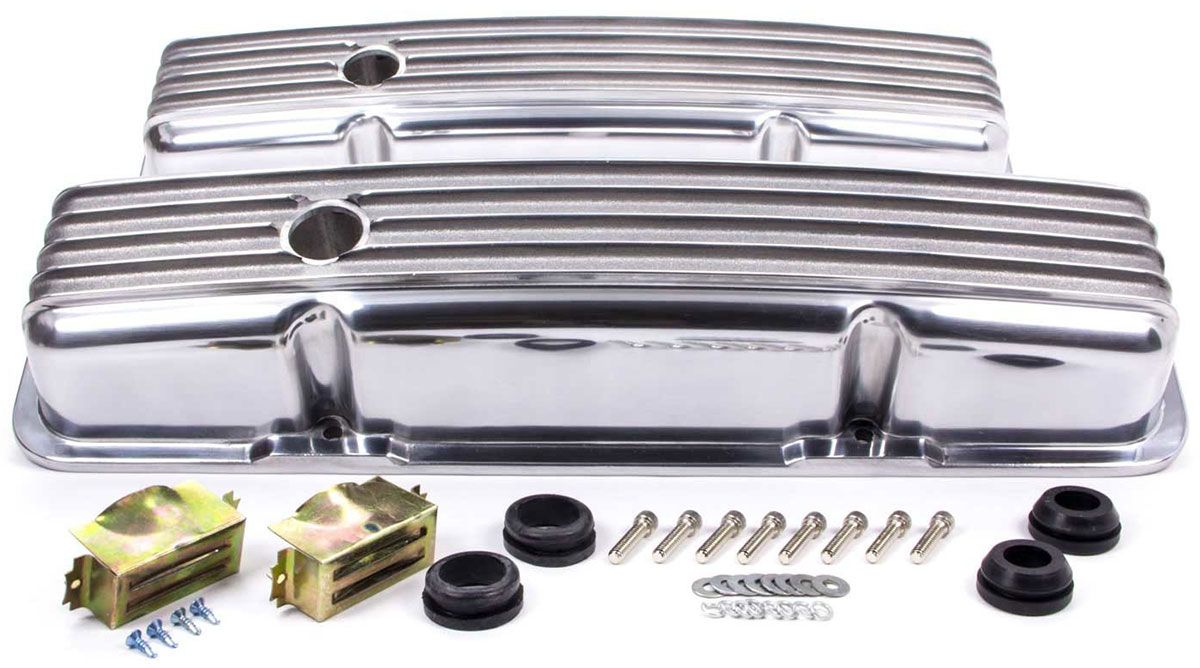 Short Nostalgic Aluminium Polished Finned Valve Covers with Breather Hole RPCR61