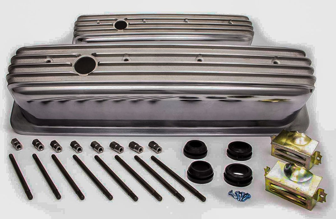 Tall Nostalgic Aluminium Polished Finned Valve Covers with Breather Hole RPCR619