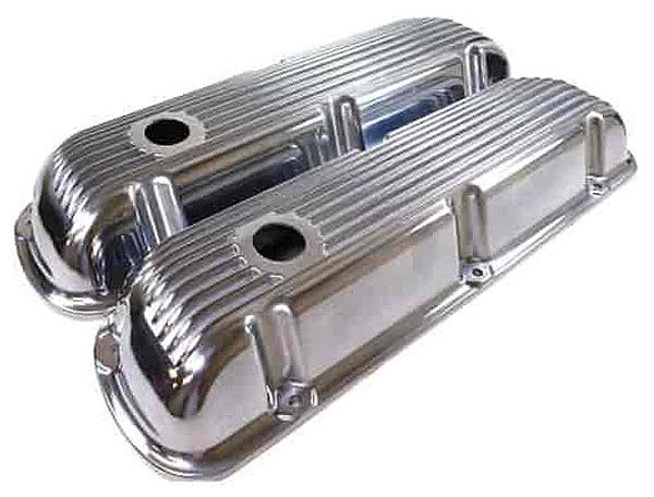 Polished Aluminium Nostalgic Finned Valve Covers with Breather Hole RPCR6291